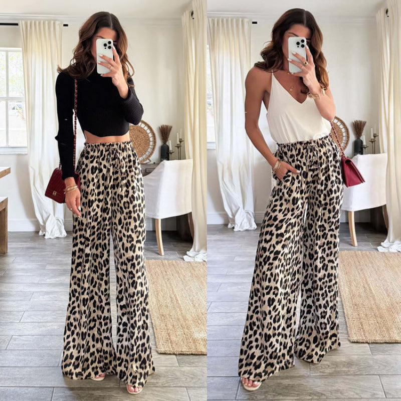Women's Elegant Wide-Leg Pants in Trendy Leopard Print