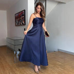 Women's Evening Dress with Fine Spaghetti Straps and Flowing Skirt