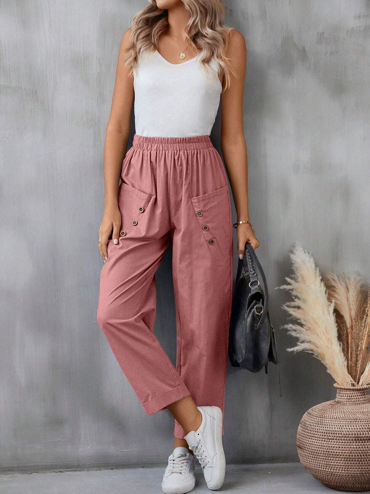 Women's Elegant Casual Pants with Button Details