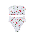 Women's Bandeau Bikini with Cherry Pattern and Ruffle