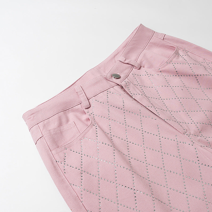Women's Elegant High-Waisted Pants with Diamond Pattern