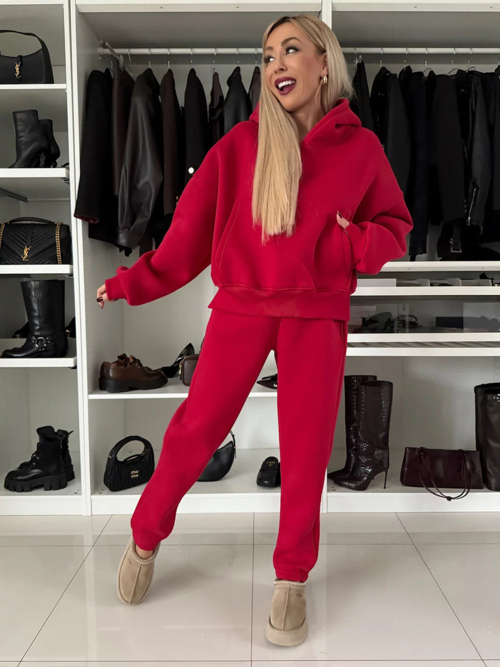 Women's Casual Fleece Loungewear Set with Hoodie and Joggers