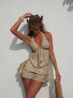Women's Swim Dress with Elegant Cut and Fashionable Pleated Design