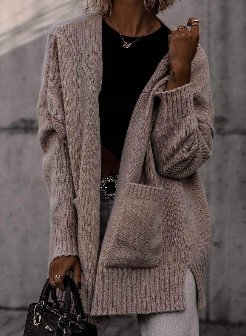 Women's Cozy Knit Cardigan with Relaxed Silhouette and Pockets