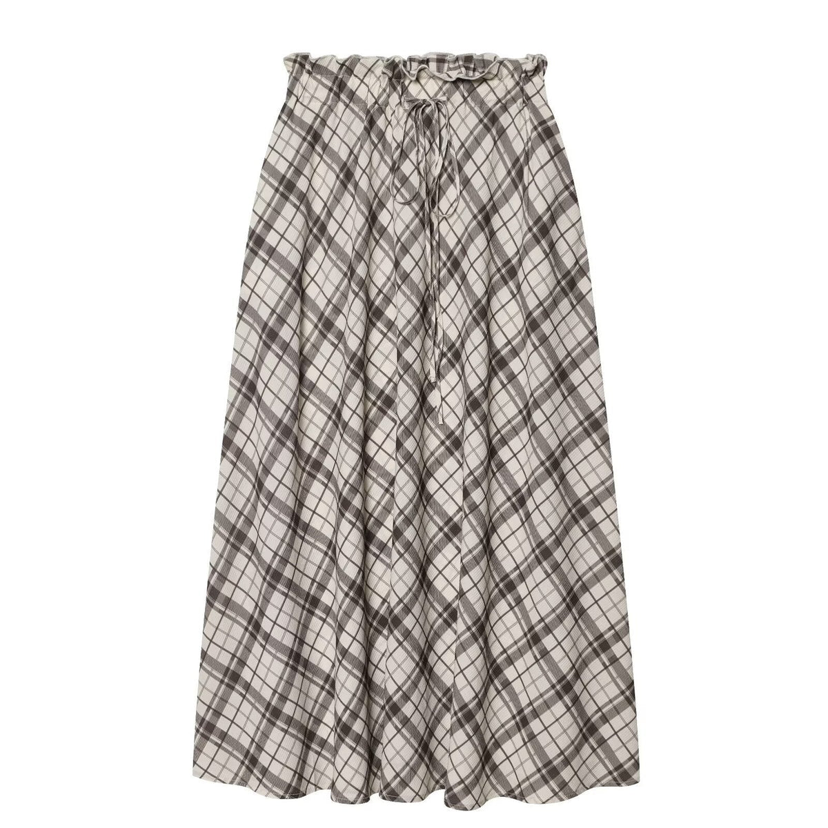 Women's Maxi Skirt with Casual Drawstring and Plaid Pattern