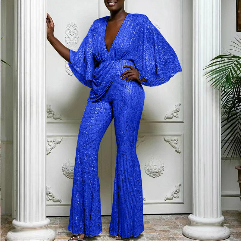Women's Glamorous Sequin Jumpsuit with Wide Leg