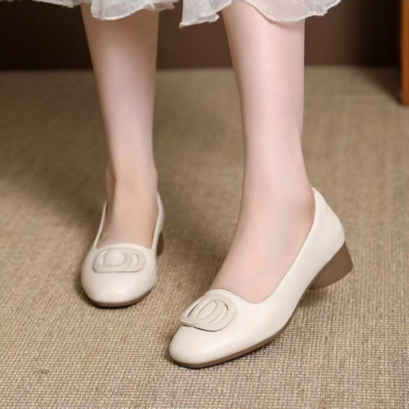 Women's Ballet Flats with Jewelry Accent and Block Heel