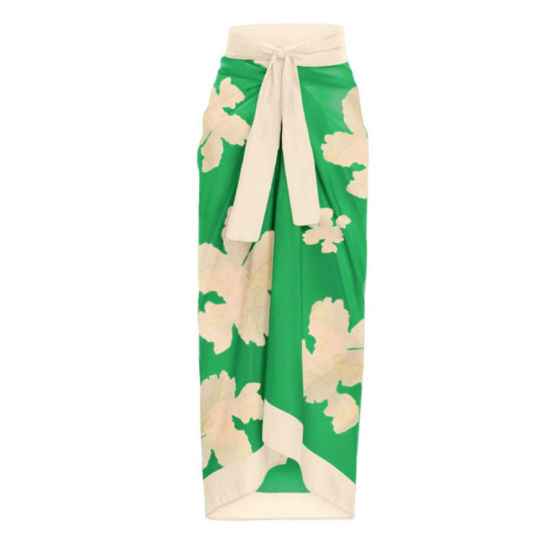 Women's Swimsuit with Voluminous Flutter Sleeves and Matching Wrap Skirt