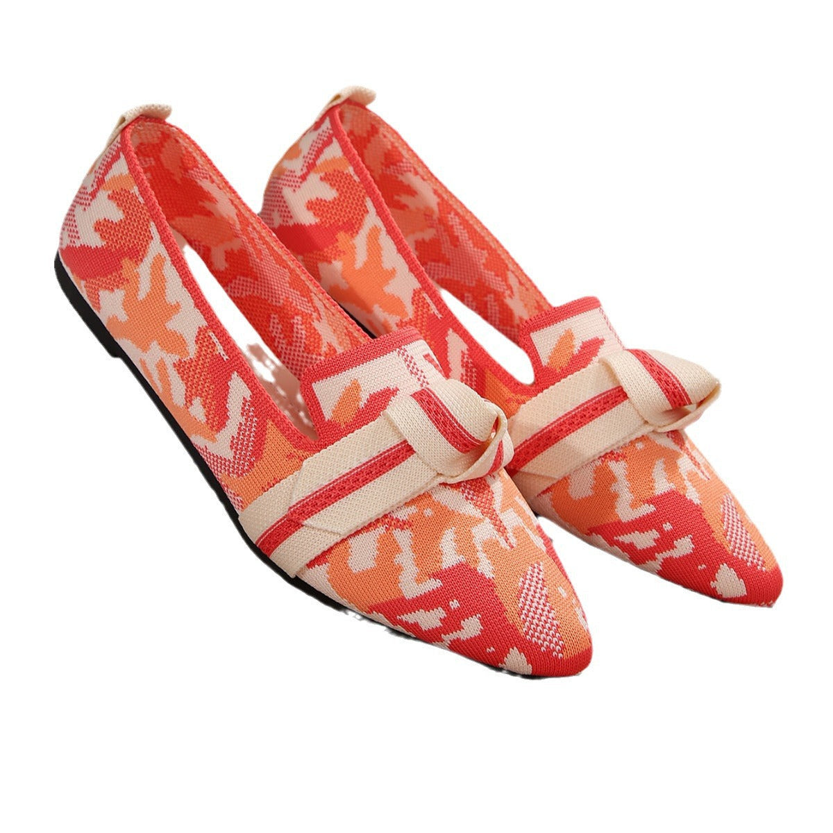 Women's Ballet Flats with Floral Pattern and Knot Detail