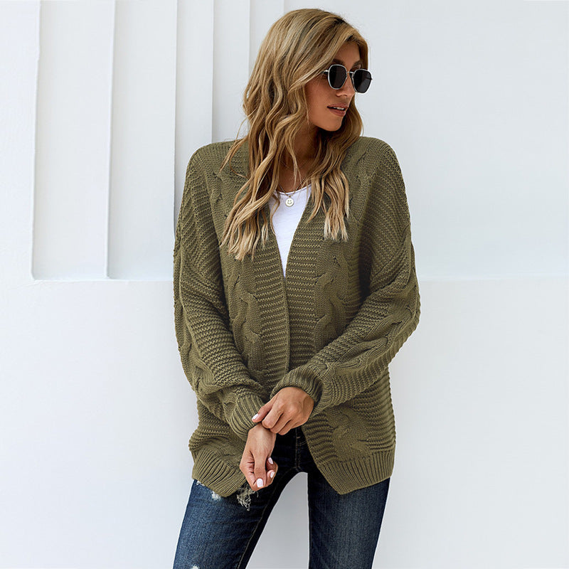 Women's Chunky Knit Cardigan with Creative Cable Patterns and Casual Fit
