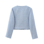 Women's Elegant Tweed-Style Short Jacket with Pockets