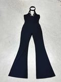 Women's Flowy Jumpsuit with High Neck and Decorative Buttons