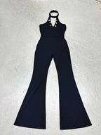 Women's Flowy Jumpsuit with High Neck and Decorative Buttons