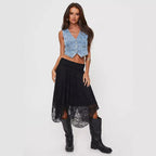 Women's Modern Lace Midi Skirt with Asymmetrical Hem