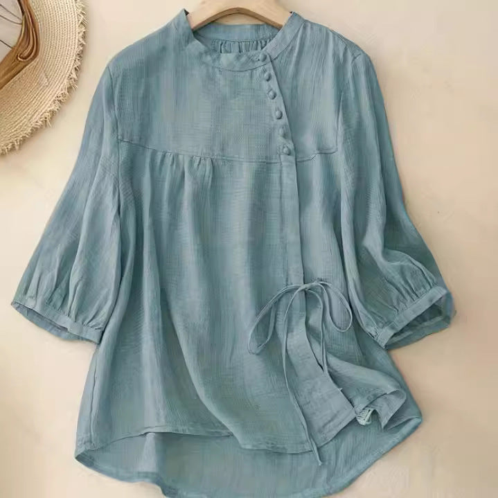 Women's Button-Down Blouse with Waist Tie
