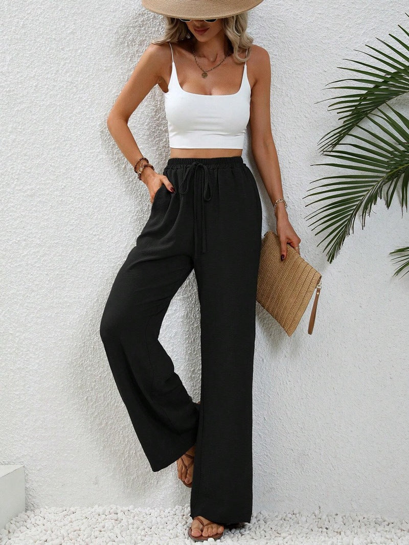 Women's Comfortable Lightweight Palazzo Pants with Elastic Waist and Pockets