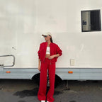 Women's Cozy Leisure Set with Zipper and Wide-Leg Pants