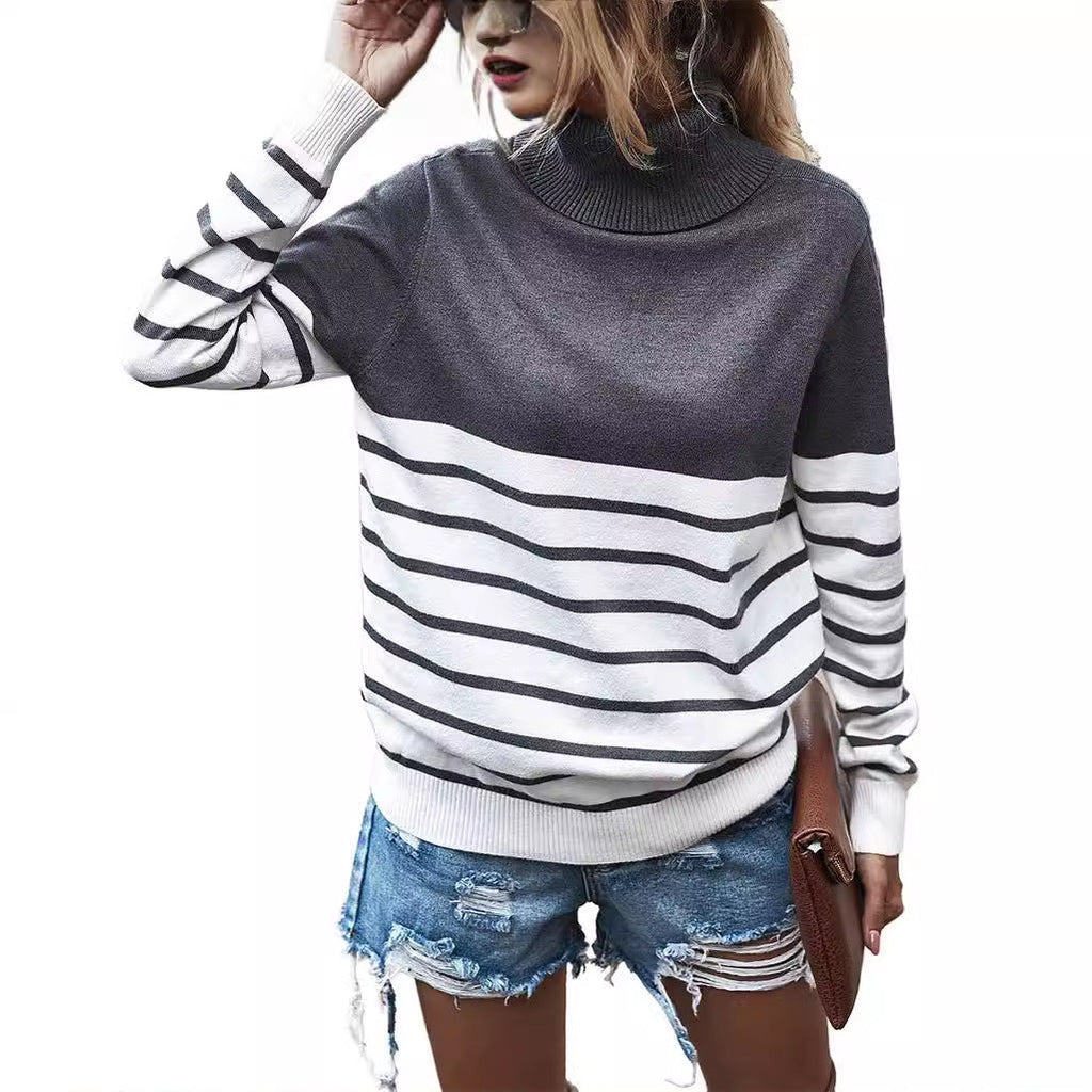 Women's Cozy Striped Turtleneck Sweater