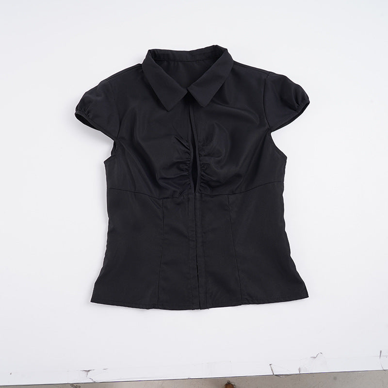 Women's Figure-Flattering Short-Sleeve Shirt with Refined Ruching