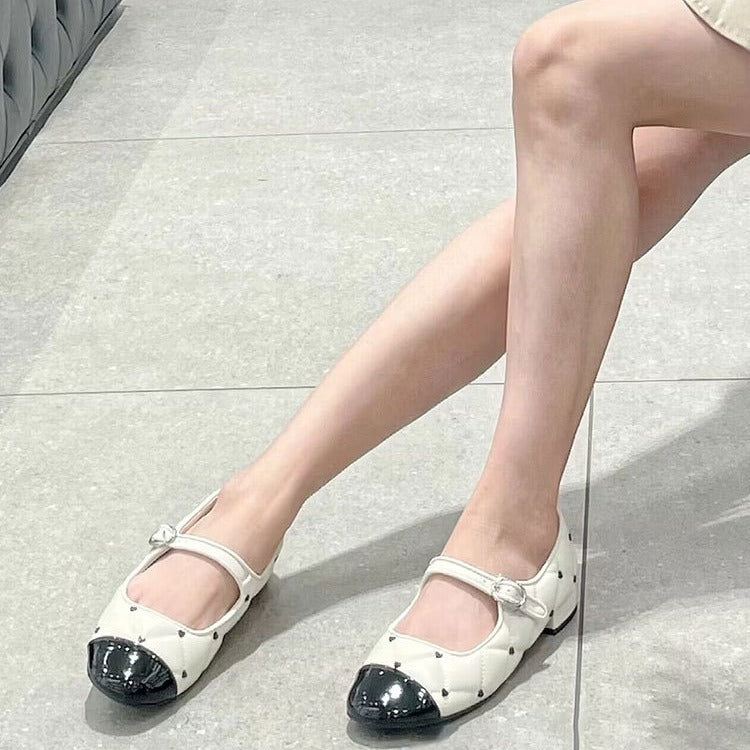 Women's Ballet Flats with Decorative Heart Design and Patented Toe Cap