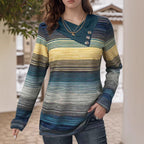 Women's Elegant Long-Sleeve Shirt with Modern Stripe Pattern and Button Details