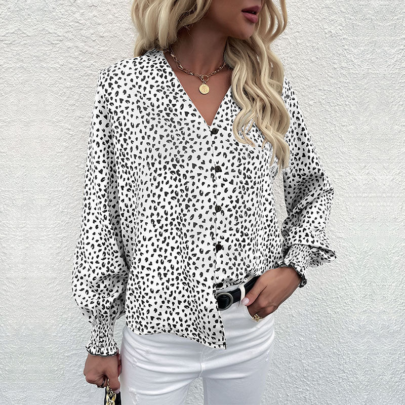 Women's Polka Dot Blouse with Elastic Sleeves