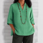Casual V-Neck Blouse with Side Pockets