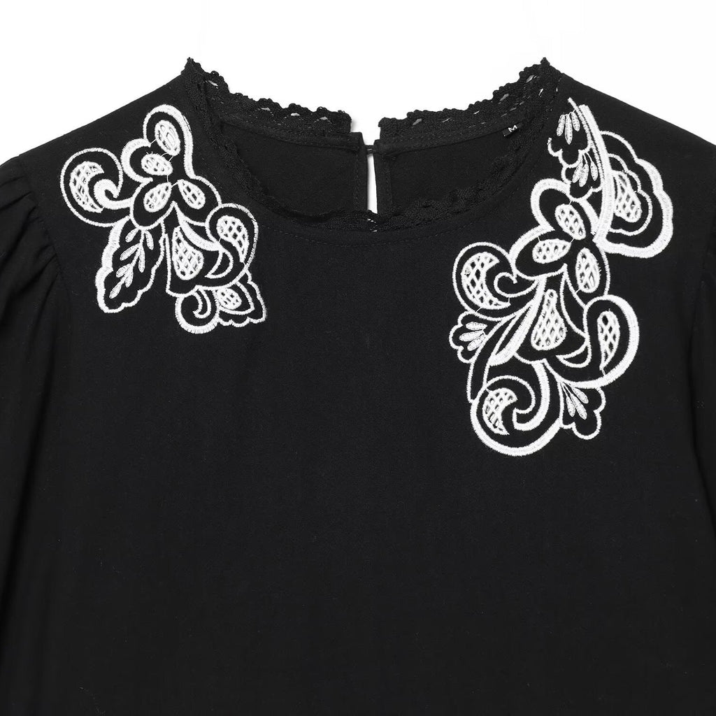 Women's Blouse with Floral Lace and Flutter Sleeves