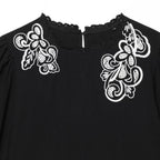 Women's Blouse with Floral Lace and Flutter Sleeves