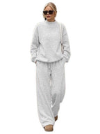 Women's Casual Lounge Set with High Stand-Up Collar and Loose Sweatpants