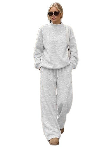 Women's Casual Lounge Set with High Stand-Up Collar and Loose Sweatpants