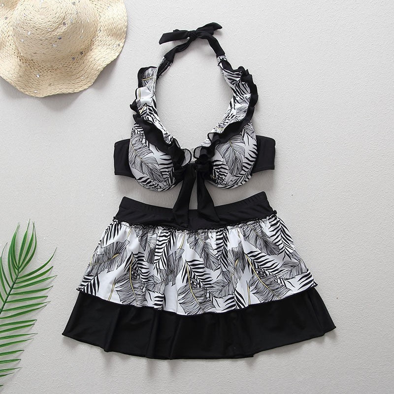 Women's Ruffled Swimsuit with Ribbed Texture