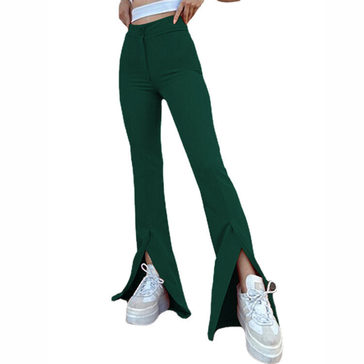 Women's Flared Trousers with Side Slits and High Waist