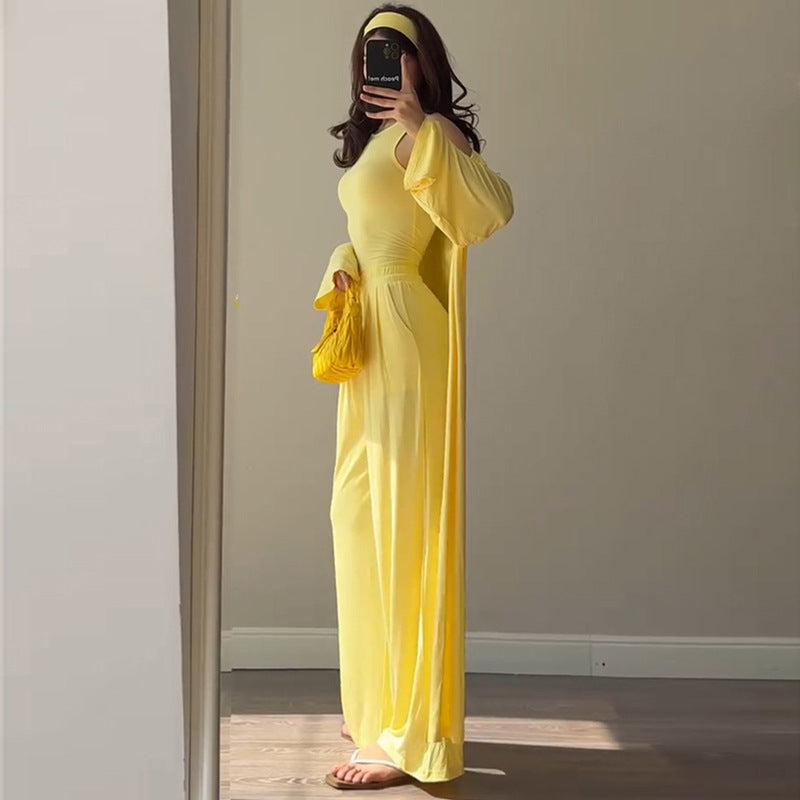 Women's Loungewear Combination with Flowy Kimono and Comfortable Pants