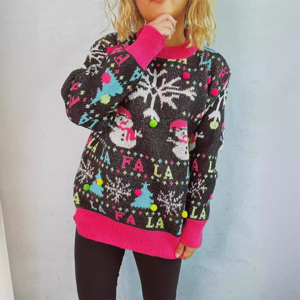 Festive Sweater with Colorful 3D Appliqués