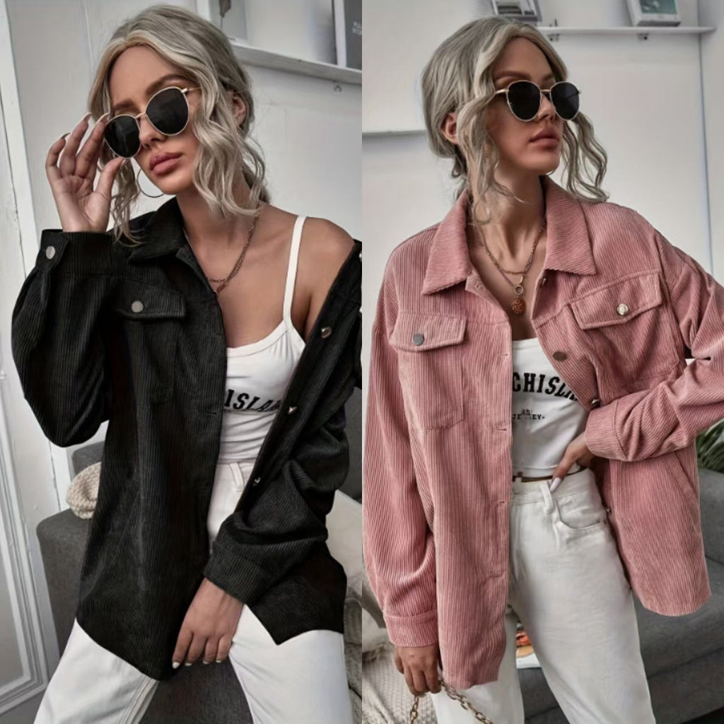 Women's Corduroy Jacket with Modern Cut and Practical Pockets