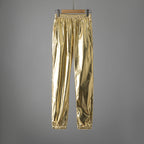 Women's Shiny Fitness Pants with Elastic Waistband and Side Pockets