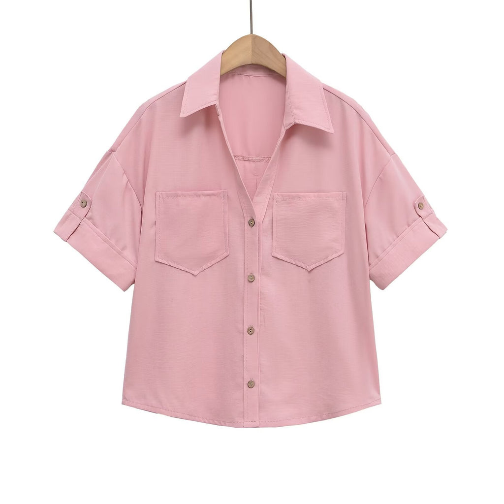 Women's Short Sleeve Shirt with Patch Pockets and Modern Cut