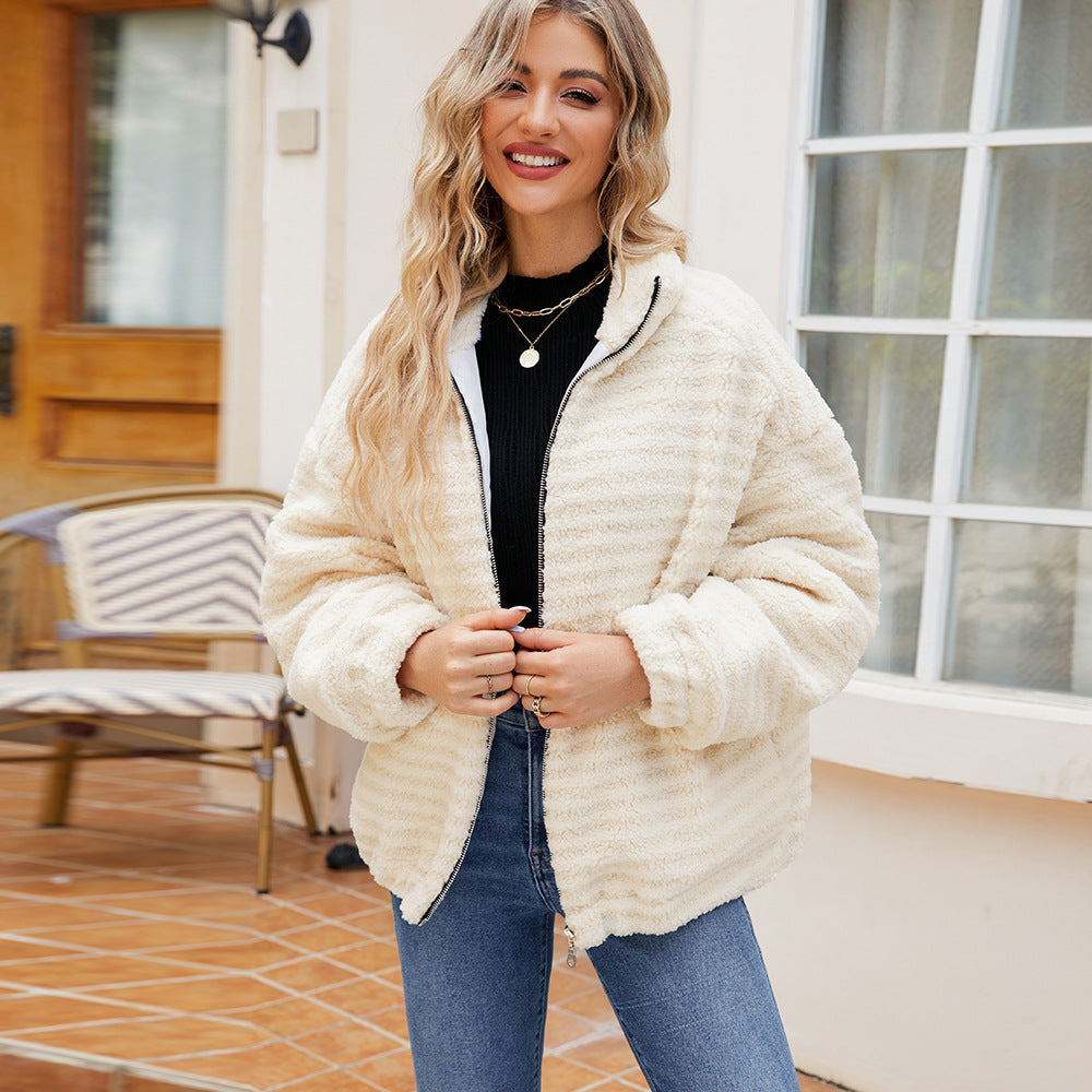 Women's Cotton Fleece Jacket with Zipper