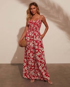 Women's Maxi Skirt with Floral Design and Adjustable Straps