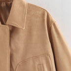Women's Cropped Casual Faux Suede Jacket with Snap Buttons