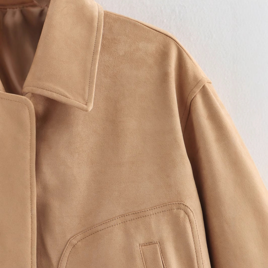 Women's Cropped Casual Faux Suede Jacket with Snap Buttons