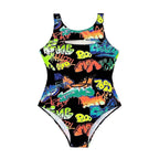 Women's Swimsuit with Graphic Design and Fashionable Cut-Out