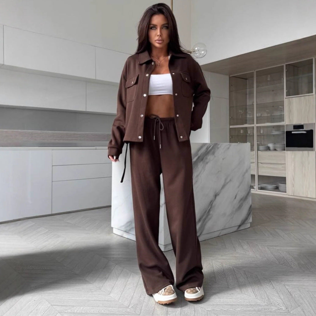 Women's Elegant Loungewear Set with Waist Belt and Practical Pockets