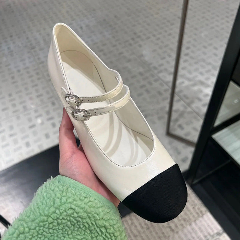 Women's Ballet Flats with Double Strap and Sparkling Buckles