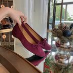 Women's Ballet Flats with Charming Bow Detail in Suede
