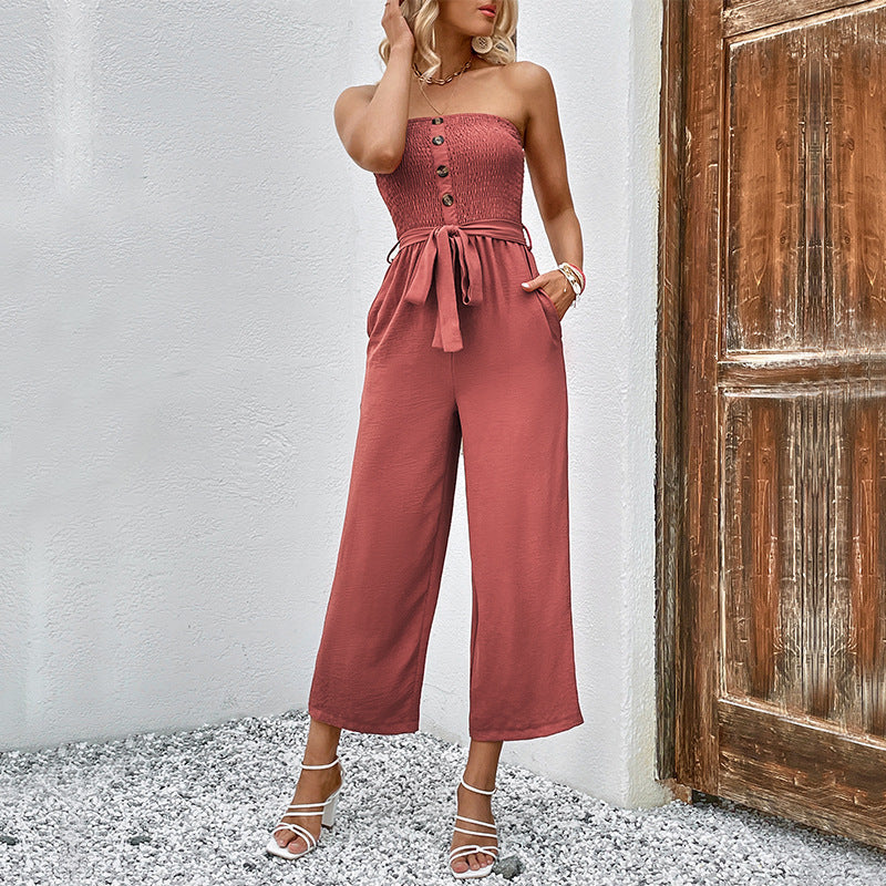 Women's Jumpsuit with Chic Ruffle Details and Adjustable Belt