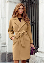 Women's Elegant Trench Coat with Waist Belt and Practical Pockets