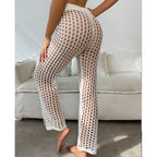 Women's Crochet Summer Pants with Wide Leg and Elastic Waist