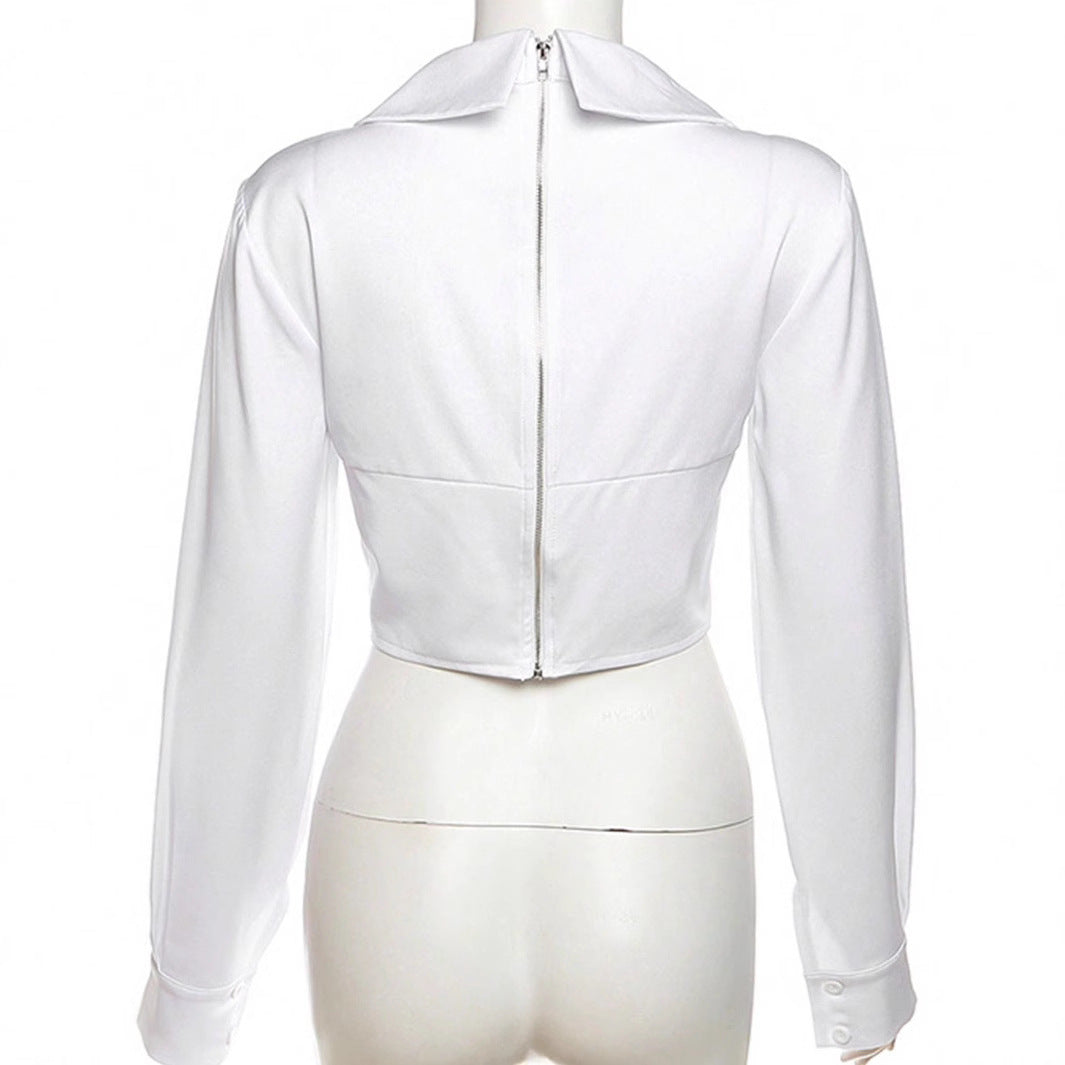 Women's Blouse Bodysuit with Deep V-Neck and Tailored Cut